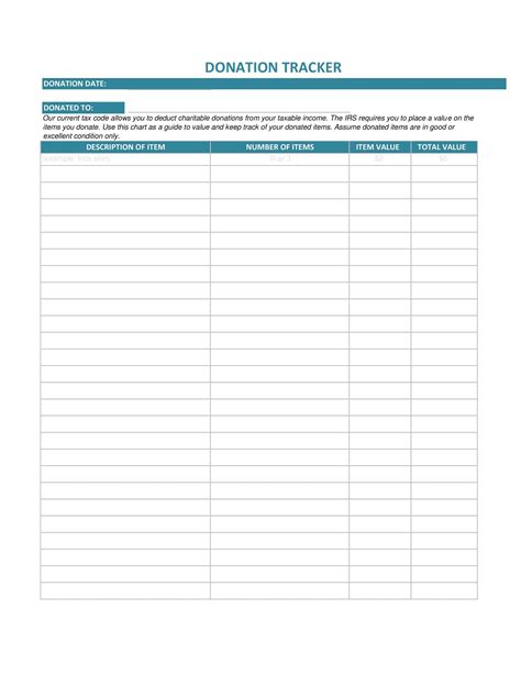 excel charitable donation template.